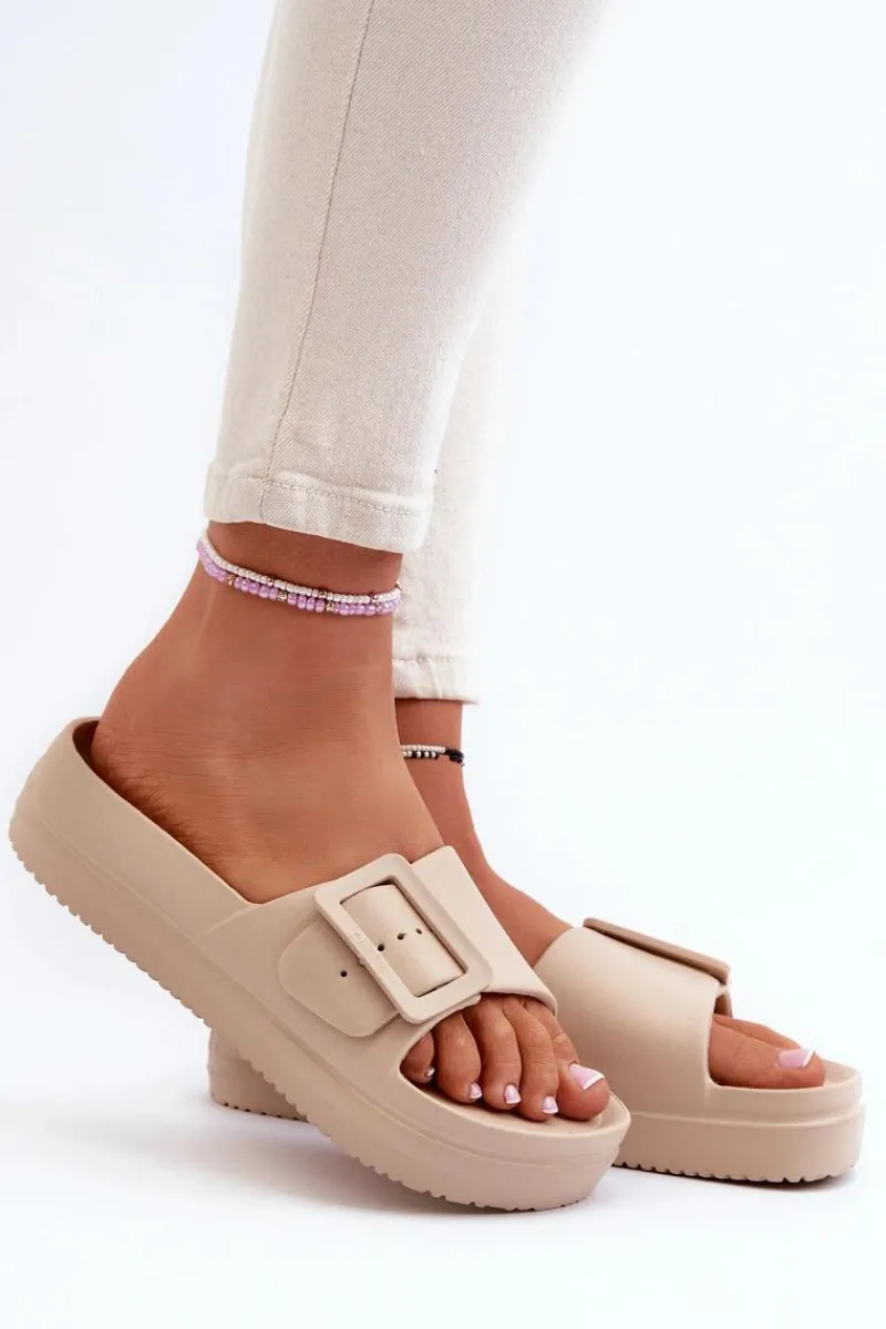 Sale Damskie Piankowe Klapki Na Platformie Z Klamrą Big Star NN274A666 Beżowe Damskie Klapki Damskie Big Star|Klapki Basenowe