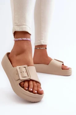 Sale Damskie Piankowe Klapki Na Platformie Z Klamrą Big Star NN274A666 Beżowe Damskie Klapki Damskie Big Star|Klapki Basenowe