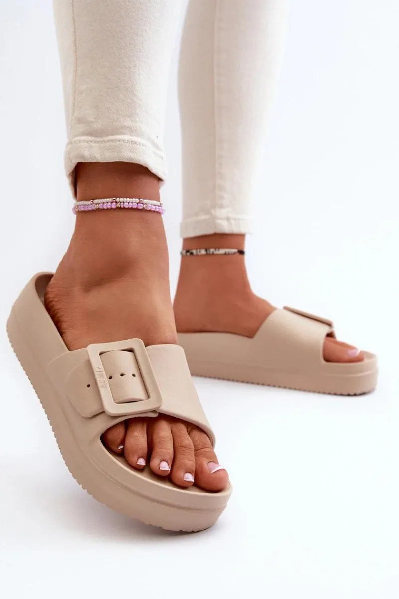 Sale Damskie Piankowe Klapki Na Platformie Z Klamrą Big Star NN274A666 Beżowe Damskie Klapki Damskie Big Star|Klapki Basenowe