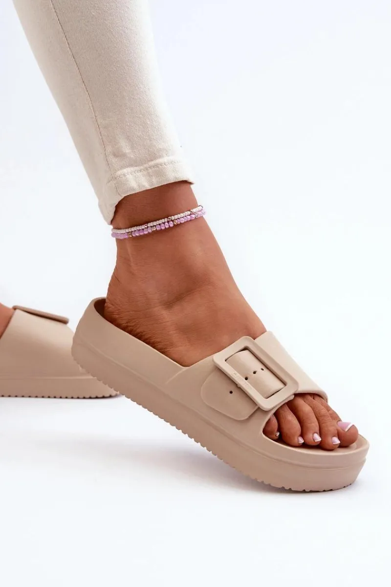 Sale Damskie Piankowe Klapki Na Platformie Z Klamrą Big Star NN274A666 Beżowe Damskie Klapki Damskie Big Star|Klapki Basenowe