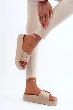 Sale Damskie Piankowe Klapki Na Platformie Z Klamrą Big Star NN274A666 Beżowe Damskie Klapki Damskie Big Star|Klapki Basenowe