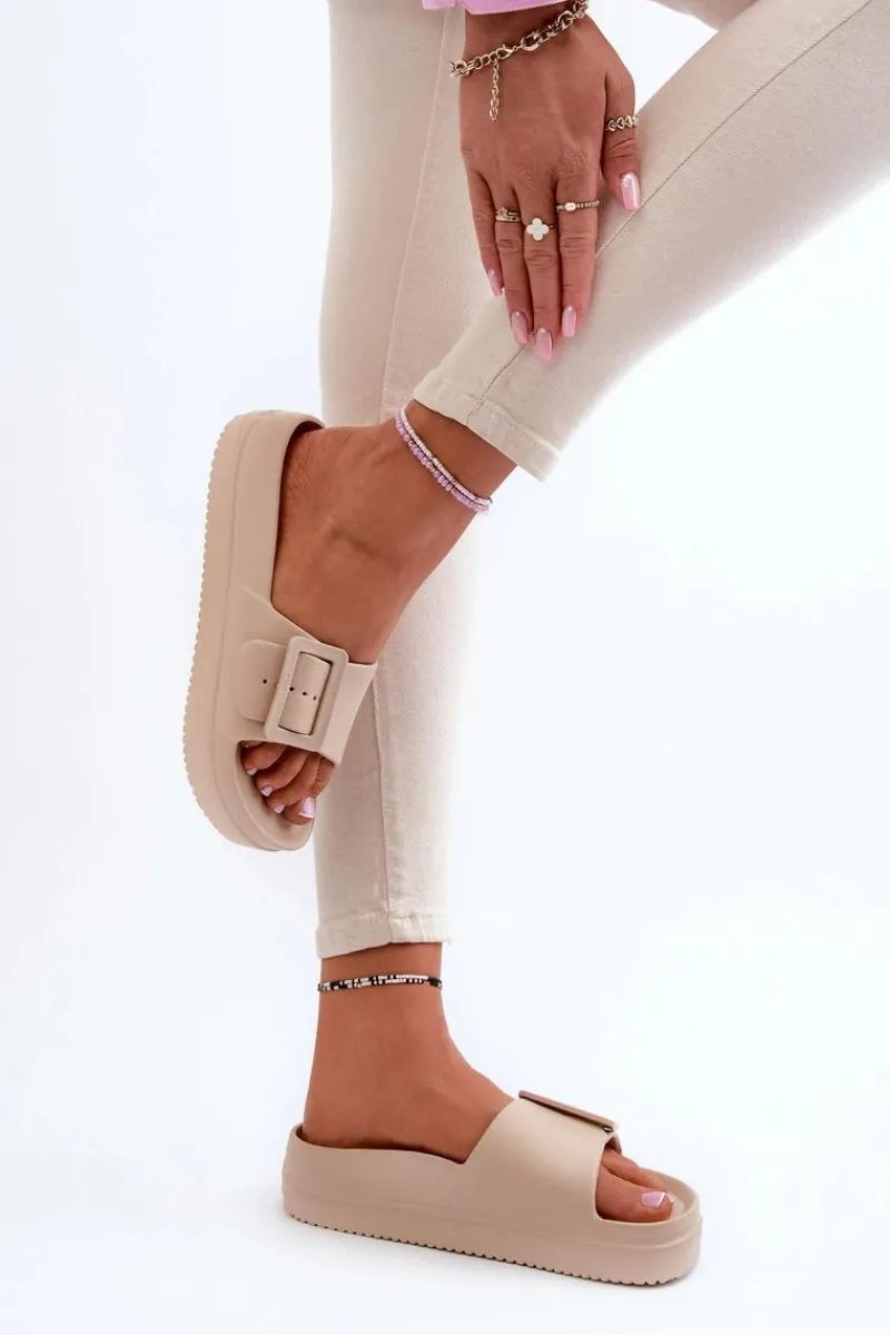 Sale Damskie Piankowe Klapki Na Platformie Z Klamrą Big Star NN274A666 Beżowe Damskie Klapki Damskie Big Star|Klapki Basenowe