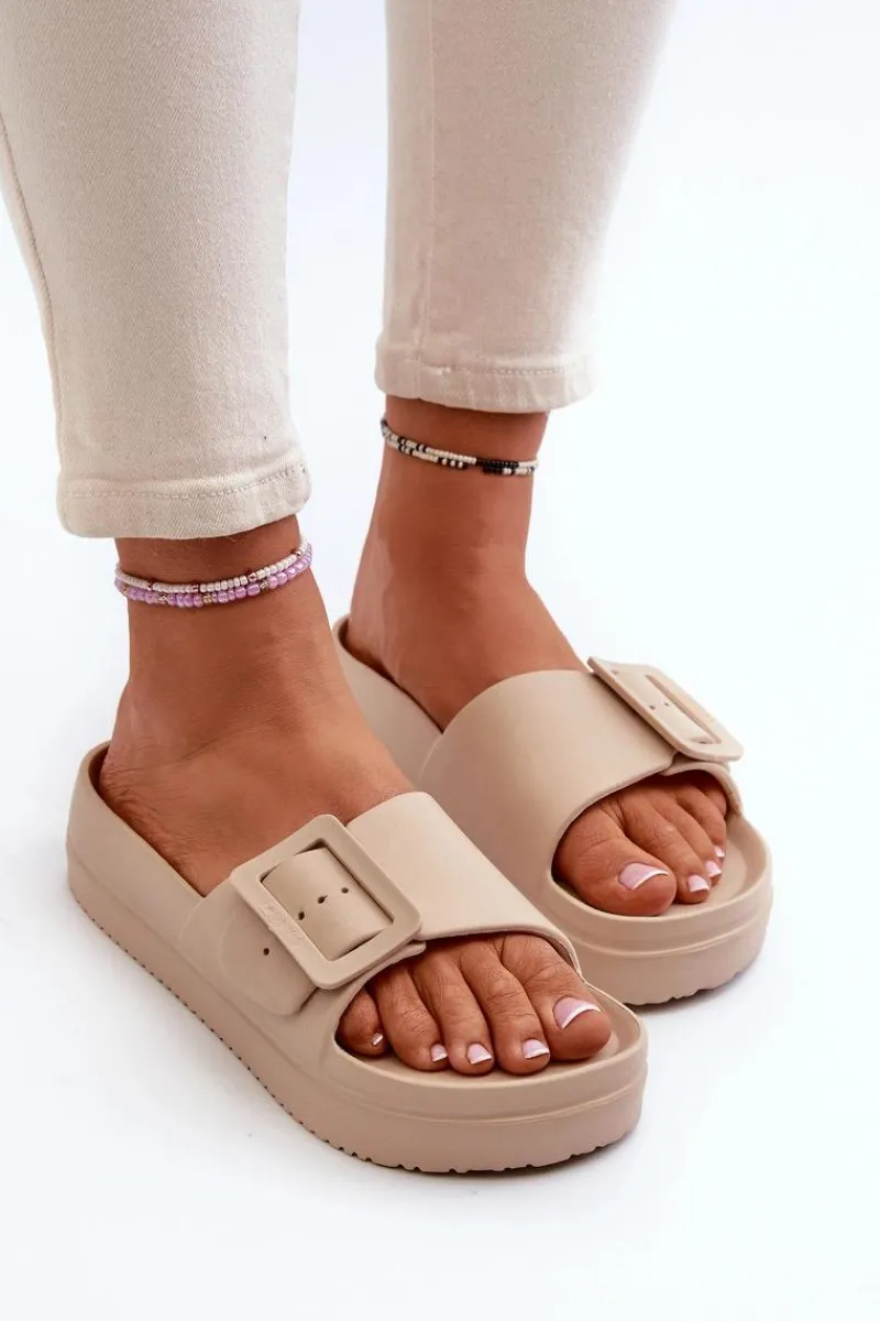 Sale Damskie Piankowe Klapki Na Platformie Z Klamrą Big Star NN274A666 Beżowe Damskie Klapki Damskie Big Star|Klapki Basenowe