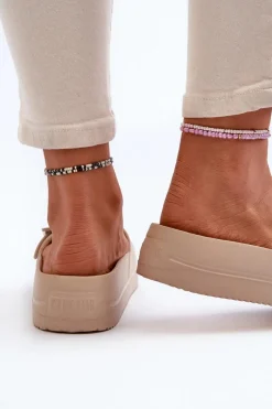 Sale Damskie Piankowe Klapki Na Platformie Z Klamrą Big Star NN274A666 Beżowe Damskie Klapki Damskie Big Star|Klapki Basenowe