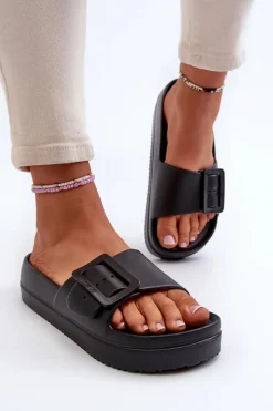 Sale Damskie Piankowe Klapki Na Platformie Z Klamrą Big Star NN274A662 Czarne Damskie Klapki Damskie Big Star|Klapki Basenowe