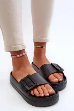 Sale Damskie Piankowe Klapki Na Platformie Z Klamrą Big Star NN274A662 Czarne Damskie Klapki Damskie Big Star|Klapki Basenowe