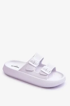 Best Boto Damskie Piankowe Klapki Z Paskami Białe Sharmen