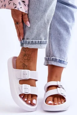 Best Boto Damskie Piankowe Klapki Z Paskami Białe Sharmen