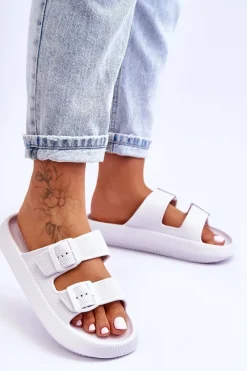 Best Boto Damskie Piankowe Klapki Z Paskami Białe Sharmen