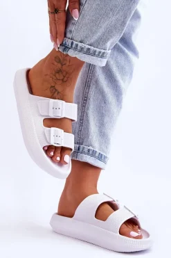 Best Boto Damskie Piankowe Klapki Z Paskami Białe Sharmen