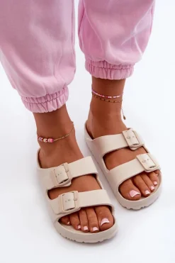 Online Evento Damskie Piankowe Klapki Z Klamrami Beżowe Luciene