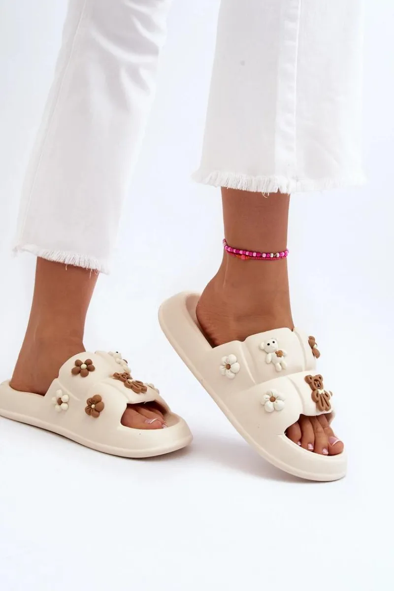 Hot Boto Damskie Piankowe Klapki Z Ozdobami Beżowe Cambrina Beżowy