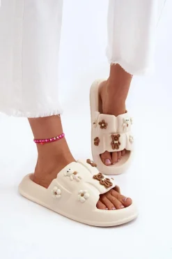 Hot Boto Damskie Piankowe Klapki Z Ozdobami Beżowe Cambrina Beżowy