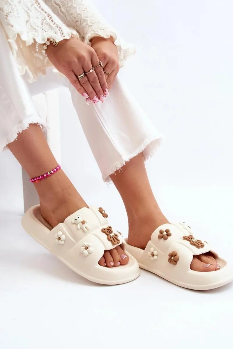 Hot Boto Damskie Piankowe Klapki Z Ozdobami Beżowe Cambrina Beżowy