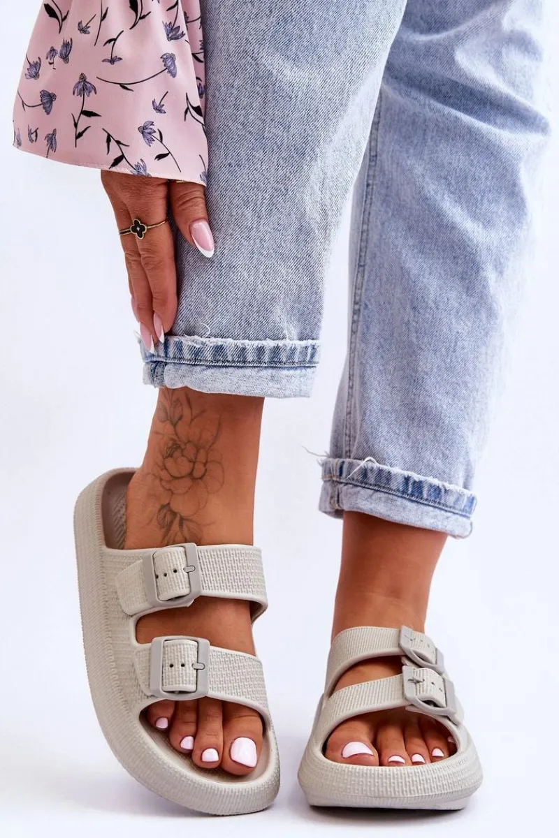 Online Boto Damskie Piankowe Klapki Z Paskami Jasnoszare Sharmen