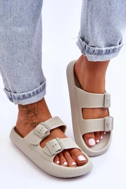 Online Boto Damskie Piankowe Klapki Z Paskami Jasnoszare Sharmen