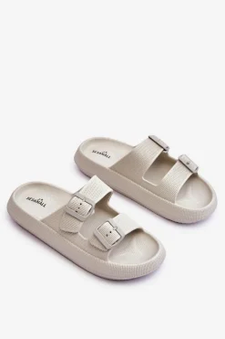 Online Boto Damskie Piankowe Klapki Z Paskami Jasnoszare Sharmen