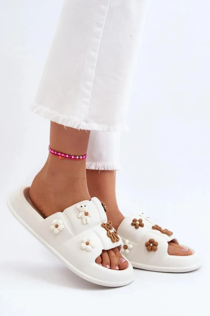 Hot Boto Damskie Piankowe Klapki Z Ozdobami Białe Cambrina