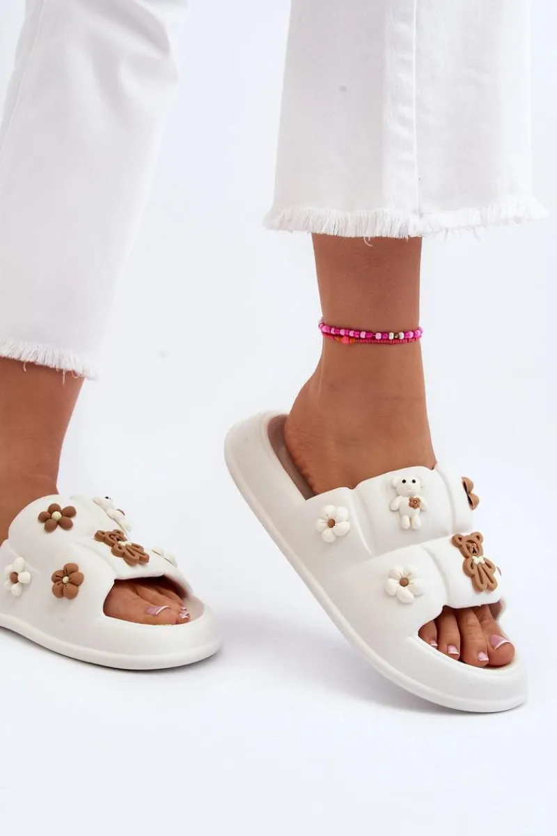 Hot Boto Damskie Piankowe Klapki Z Ozdobami Białe Cambrina