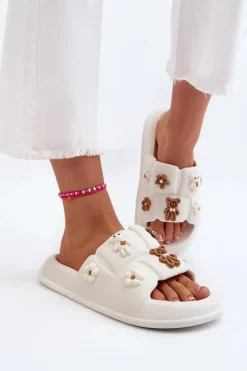 Hot Boto Damskie Piankowe Klapki Z Ozdobami Białe Cambrina