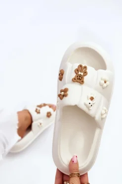Hot Boto Damskie Piankowe Klapki Z Ozdobami Białe Cambrina