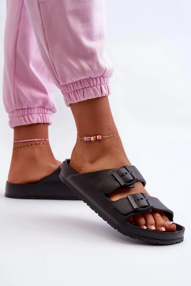 Klapki Basenowe|Klapki Na Platformie>Evento Damskie Piankowe Klapki Z Klamrami Czarne Luciene