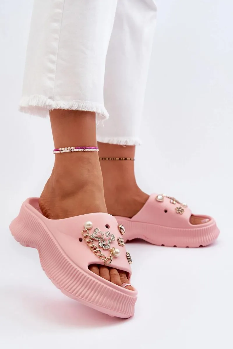 Clearance Damskie Piankowe Klapki Z Ozdobami Różowe Afariana Damskie Klapki Na Platformie|Klapki Damskie Klasyczne