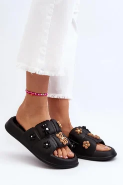 Hot Damskie Piankowe Klapki Z Ozdobami Czarne Cambrina Damskie Klapki Na Platformie|Klapki Damskie Klasyczne