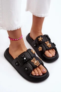 Hot Damskie Piankowe Klapki Z Ozdobami Czarne Cambrina Damskie Klapki Na Platformie|Klapki Damskie Klasyczne