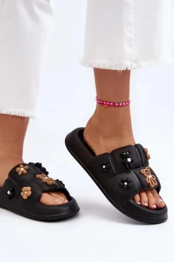 Hot Damskie Piankowe Klapki Z Ozdobami Czarne Cambrina Damskie Klapki Na Platformie|Klapki Damskie Klasyczne