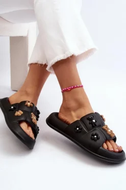 Hot Damskie Piankowe Klapki Z Ozdobami Czarne Cambrina Damskie Klapki Na Platformie|Klapki Damskie Klasyczne