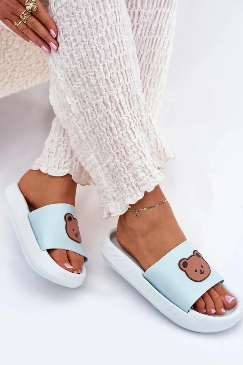 Klapki Basenowe|Klapki Na Platformie>Boto Damskie Piankowe Klapki Z Misiem Niebieskie Lalon