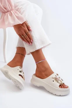 Damskie Piankowe Klapki Z Ozdobami Białe Afariana Damskie Klapki Na Platformie|Klapki Damskie Klasyczne