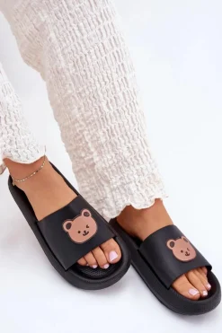 Sale Damskie Piankowe Klapki Z Misiem Czarne Lalon Damskie Klapki Basenowe|Klapki Damskie Klasyczne