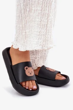 Sale Damskie Piankowe Klapki Z Misiem Czarne Lalon Damskie Klapki Basenowe|Klapki Damskie Klasyczne