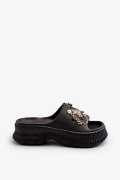 Hot Boto Damskie Piankowe Klapki Z Ozdobami Czarne Afariana