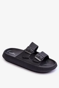 Discount Damskie Piankowe Klapki Z Paskami Czarne Sharmen Damskie Klapki Basenowe|Klapki Damskie Klasyczne