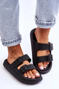 Discount Damskie Piankowe Klapki Z Paskami Czarne Sharmen Damskie Klapki Basenowe|Klapki Damskie Klasyczne