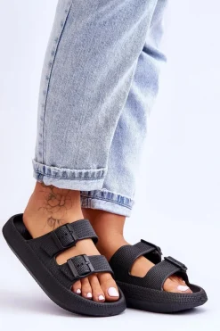 Discount Damskie Piankowe Klapki Z Paskami Czarne Sharmen Damskie Klapki Basenowe|Klapki Damskie Klasyczne