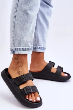 Discount Damskie Piankowe Klapki Z Paskami Czarne Sharmen Damskie Klapki Basenowe|Klapki Damskie Klasyczne