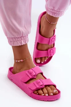 Sale Damskie Piankowe Klapki Z Klamrami Fuksja Luciene Damskie Klapki Basenowe|Klapki Na Platformie