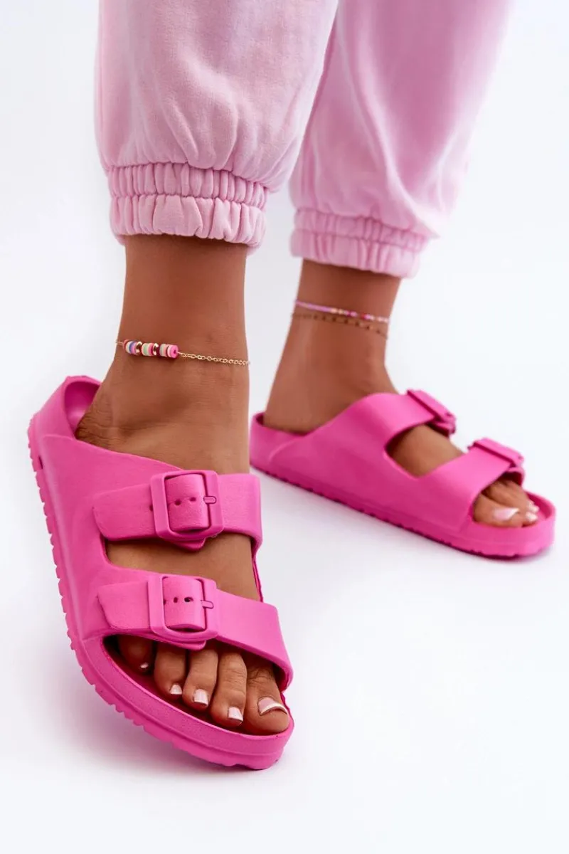 Sale Damskie Piankowe Klapki Z Klamrami Fuksja Luciene Damskie Klapki Basenowe|Klapki Na Platformie