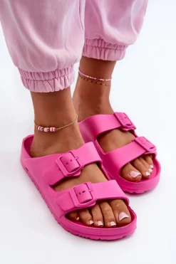 Sale Damskie Piankowe Klapki Z Klamrami Fuksja Luciene Damskie Klapki Basenowe|Klapki Na Platformie