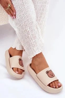 Clearance Boto Damskie Piankowe Klapki Z Misiem Beżowe Lalon