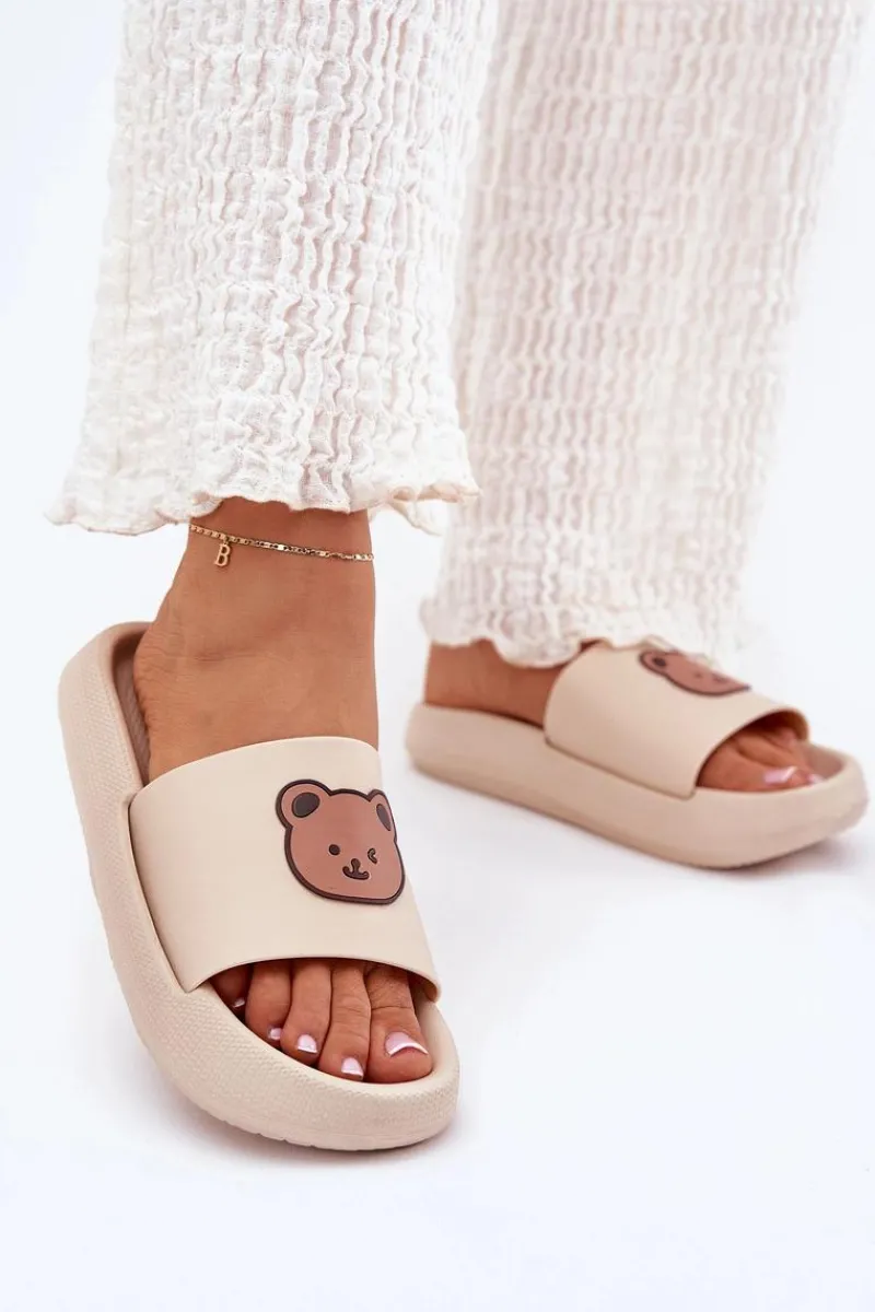 Clearance Boto Damskie Piankowe Klapki Z Misiem Beżowe Lalon