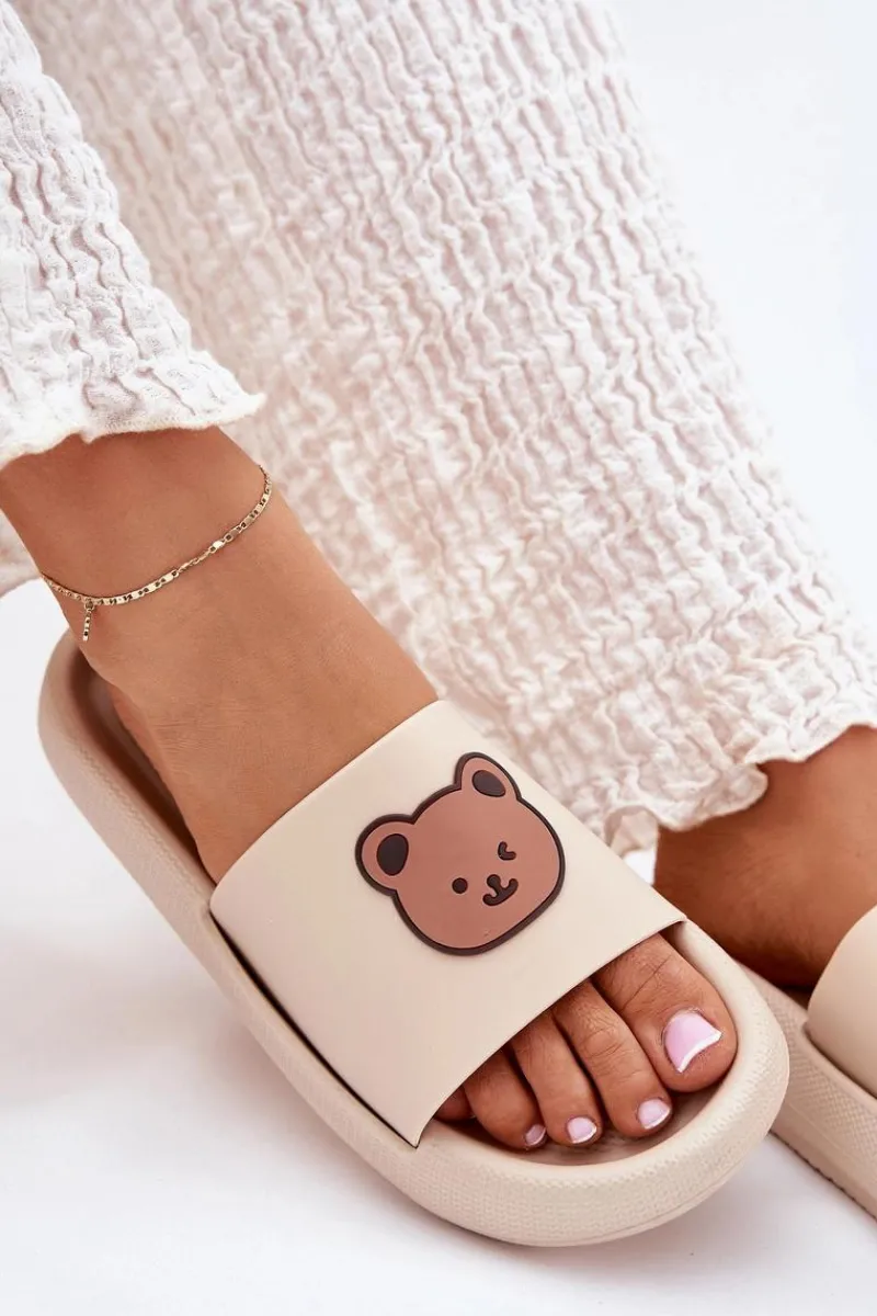 Clearance Boto Damskie Piankowe Klapki Z Misiem Beżowe Lalon