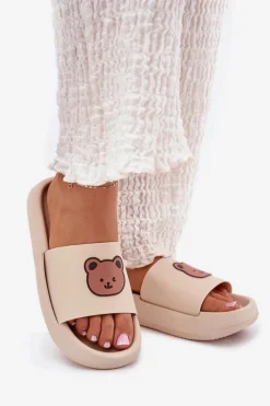 Clearance Boto Damskie Piankowe Klapki Z Misiem Beżowe Lalon