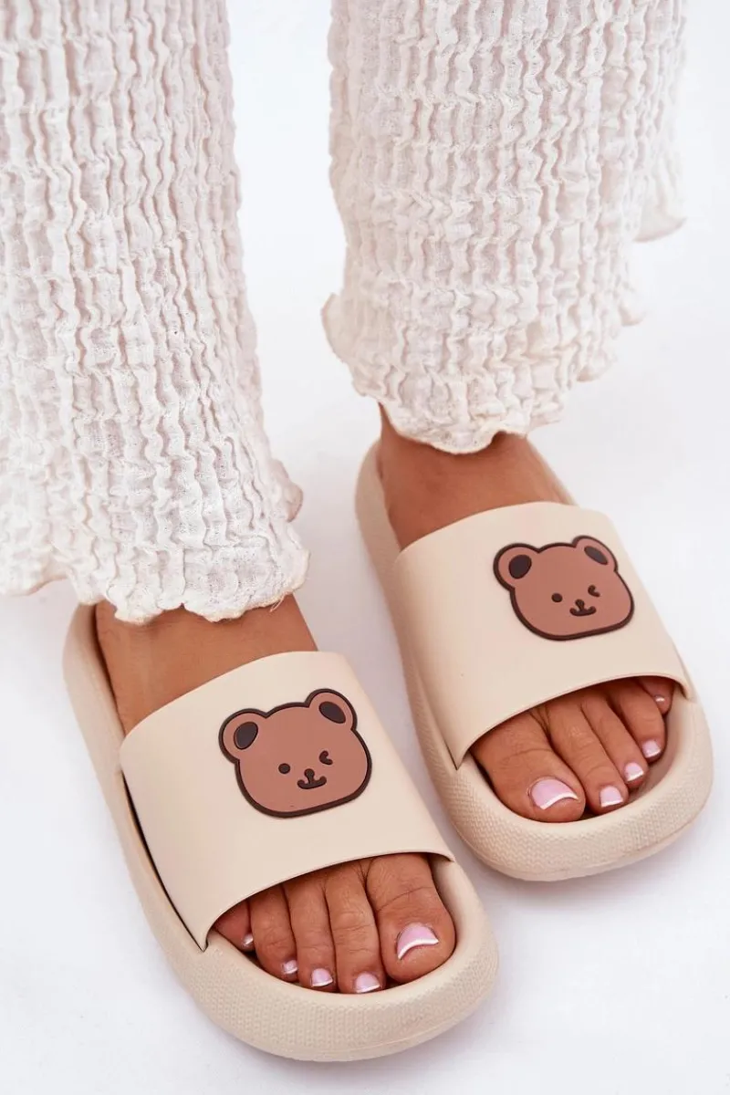 Clearance Boto Damskie Piankowe Klapki Z Misiem Beżowe Lalon