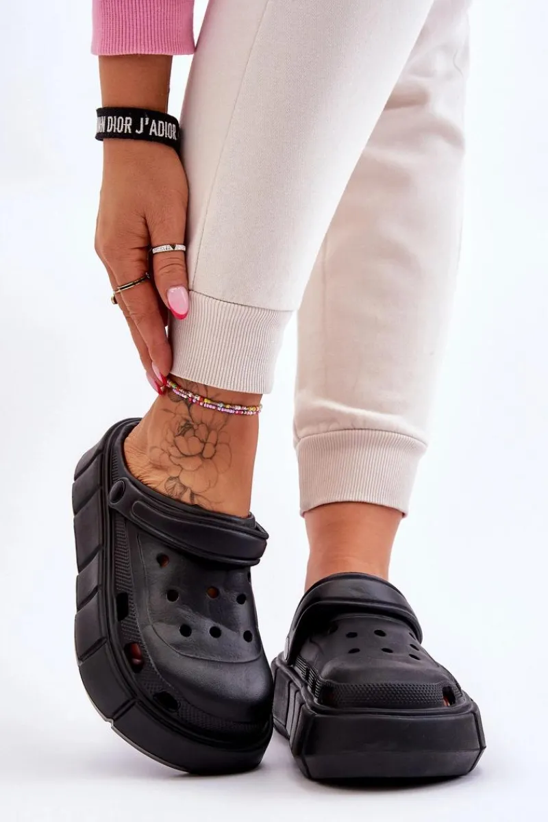 Clearance Boto Damskie Piankowe Kroksy Na Platformie Czarne Beckett