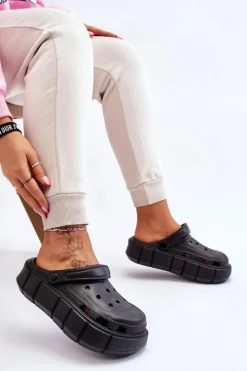 Clearance Boto Damskie Piankowe Kroksy Na Platformie Czarne Beckett